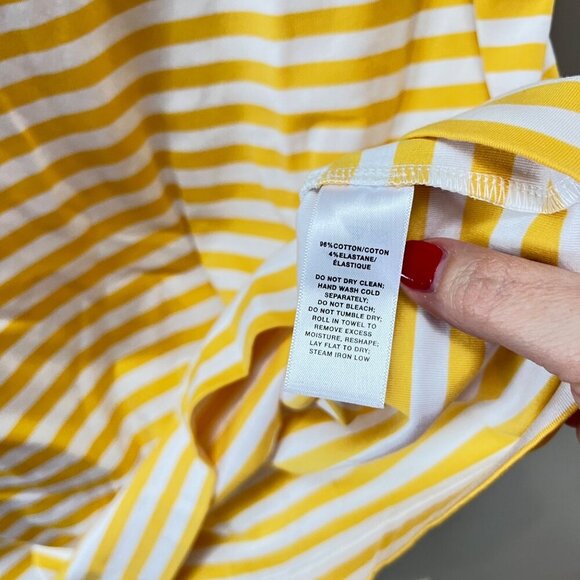 Yellow & White Striped Lafayette 148 New York Womens Cotton Blend T-Shirt Short - Picture 3 of 4
